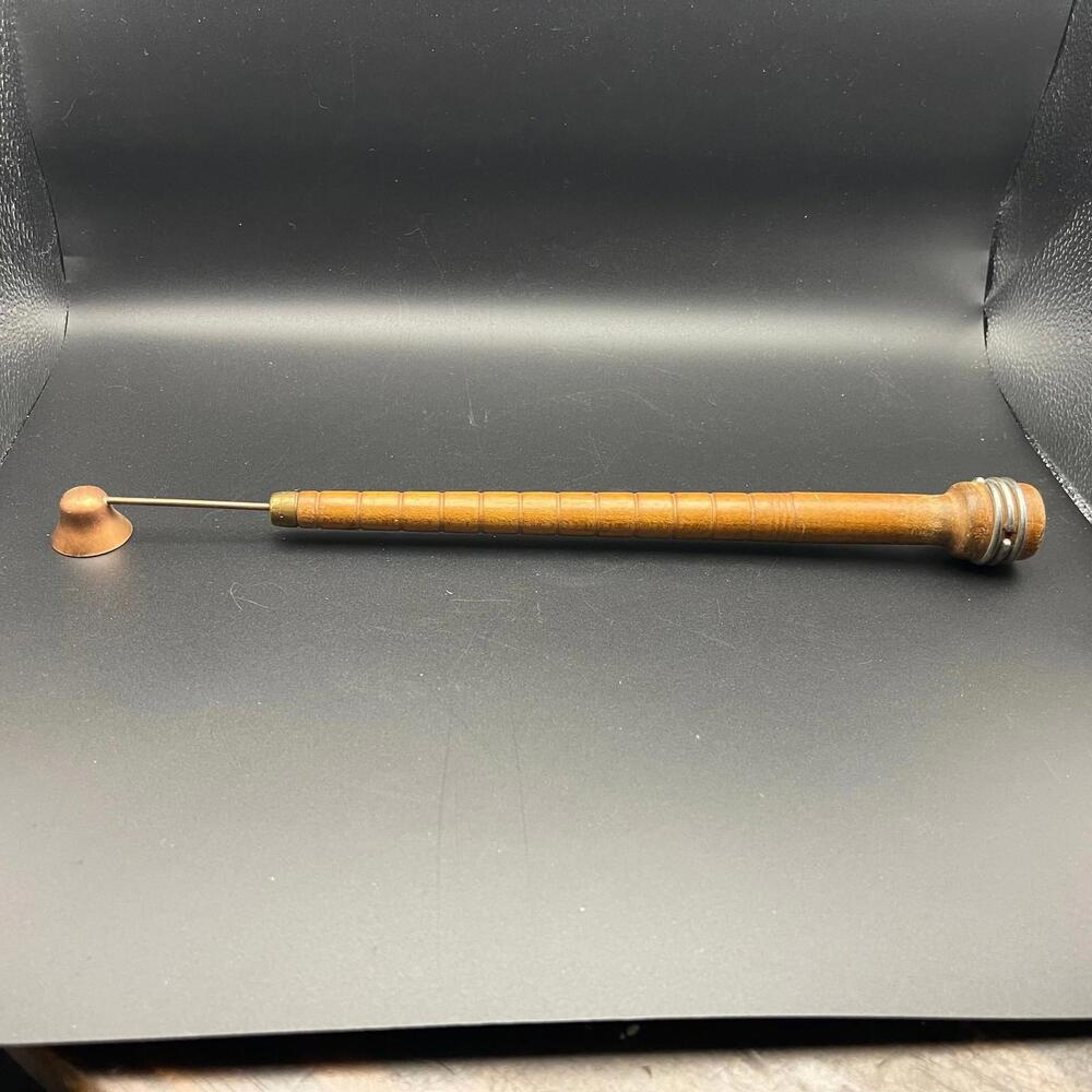 Vintage Primitive Wood Spool Handle with Copper Candle Snuffer
